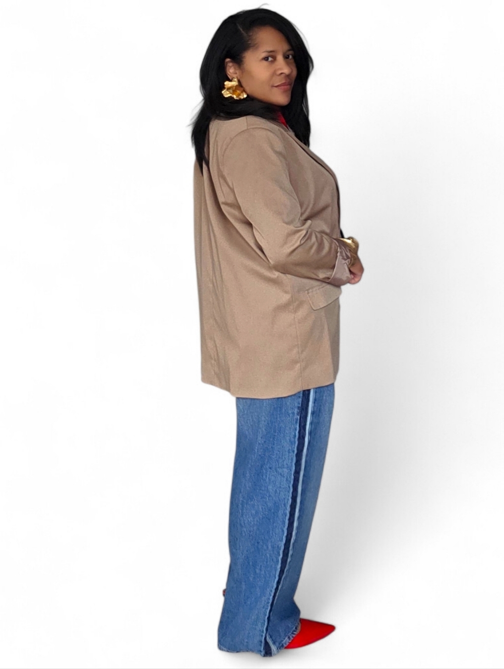 PRIMARK Wide Leg Mid Rise Jeans Two Tone Denim Side Stripe - Picture 3 of 16